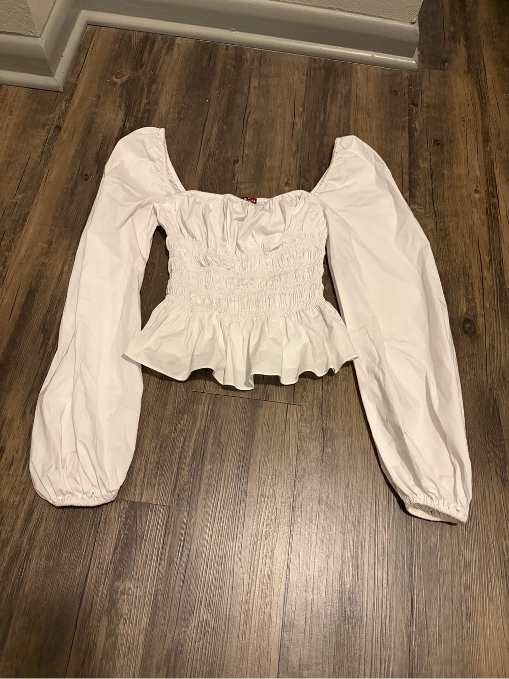 Staud Jules Smocked Puff-Sleeve Peplum Top xs